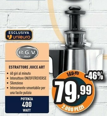 Unieuro RGV Juice Art New Estrattore Di Succo Nero, Acciaio Inossidabile 400 W offerta