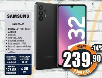 Unieuro Samsung Galaxy A32 128GB Display 6.4” FHD+ Super AMOLED Awesome Blue offerta