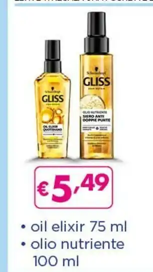 Acqua & Sapone Schwarzkopf Gliss Oil Elixir/ Olio Nutriente offerta