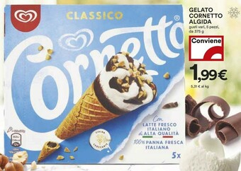 Coop Algida Cornetto Classico Con Latte Fresco Italiano Di Alta Qualità 75 G 375 G(ml) offerta