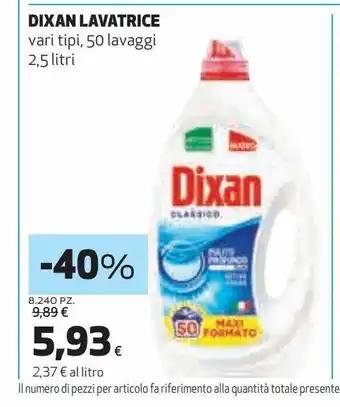 Ipercoop Dixan lavatrice vari tipi 50 lavaggi 2.5 l offerta