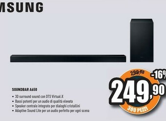 Unieuro Samsung HW-A650 Altoparlante Soundbar Nero 3.1 Canali offerta