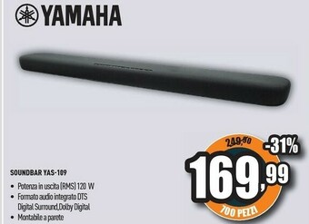 Unieuro Yamaha YAS-109 2.1 Canali 120 W Nero offerta