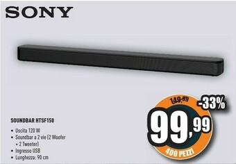 Unieuro Sony HTSF150, Soundbar Singola A 2 Canali Con Bluetooth offerta