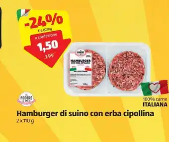ALDI Hamburger di suino con erba cipollina 2x 110 g il podere offerta