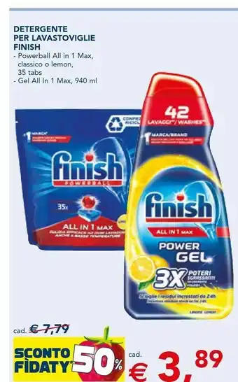 Esselunga Finish Detergente Per Lavastoviglie Powerball All In 1 Max/ Classico/ Lemon 35 Tabs/ Gel All In 1 Max 940 Ml offerta