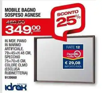 Bricofer Idrak Mobile Bagno Sospeso Agnese 79x45xH.48 cm offerta