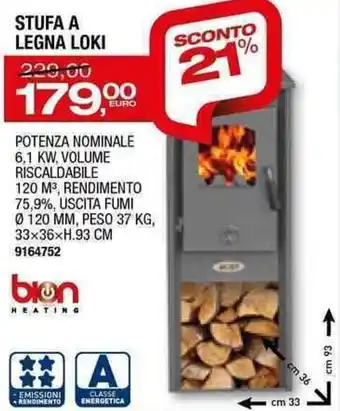 Bricofer Bion Stuga a legna Loki 33x36H.93 cm offerta