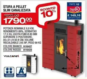Bricofer Vulcana Stufa a pellet slim canalizzata 85x31xH.92.8 cm offerta