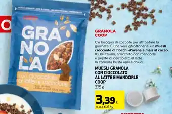 Coop Granola Coop Muesli Granola Con Cioccolato Al Latte E Mandorle 375 g offerta