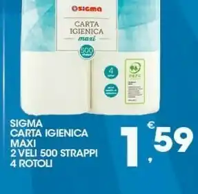 Sigma Sigma Carta Igienica Max 2 Veli 500 Strappi 4 Rotoli offerta