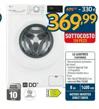 Sinergy LG F4WV308N3E Lavatrice Libera Installazione Caricamento Frontale 8 Kg 1400 Giri/min C Bianco offerta