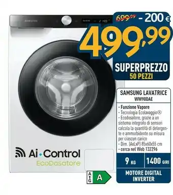 Sinergy Samsung Lavatrice WW90DAE Funzione Vapore/Tecnologia Ecolavaggio offerta