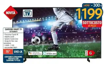 Sinergy Samsung Samsung Series 8 TV Crystal UHD 4K 75” UE75AU8070 Smart TV Wi-Fi Black 2021 offerta
