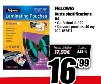 MediaWorld Fellowes Buste Plastificazione A4 offerta