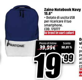 Pantone Zaino Notebook Navy 15.6"