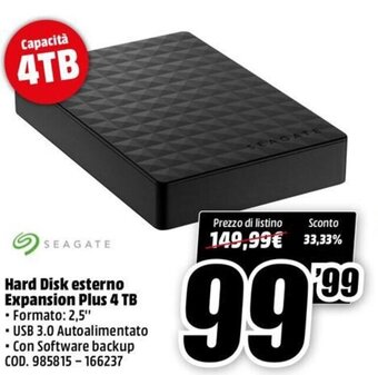 Seagate Hard Disk Esterno Expansion Plus 4 TB