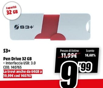 MediaWorld S3+ Pen Drive 32 GB offerta