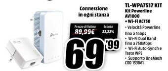 MediaWorld TP-Link TL-WPA7517 KIT Kit Powerline AV1000 + Wi-Fi AC750 offerta