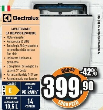 Unieuro Electrolux EES48200L Lavastoviglie A Scomparsa Totale 14 Coperti A++ offerta