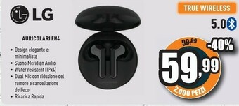 Unieuro LG TONE Free FN4 Black Cuffia Auricolare True Wireless offerta