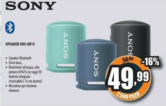 Unieuro Sony SRS-XB13 Altoparlante Portatile Mono Blu 5 W offerta