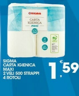 Sigma Sigma Carta Igienica Maxi 2 Veli 500 Strappi 4 Rotoli offerta