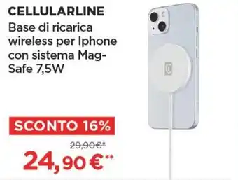 Ipercoop CELLULARLINE Base Di RicaRica Wireless Per Iphone Con Sistema Mag Safe 7,5W offerta