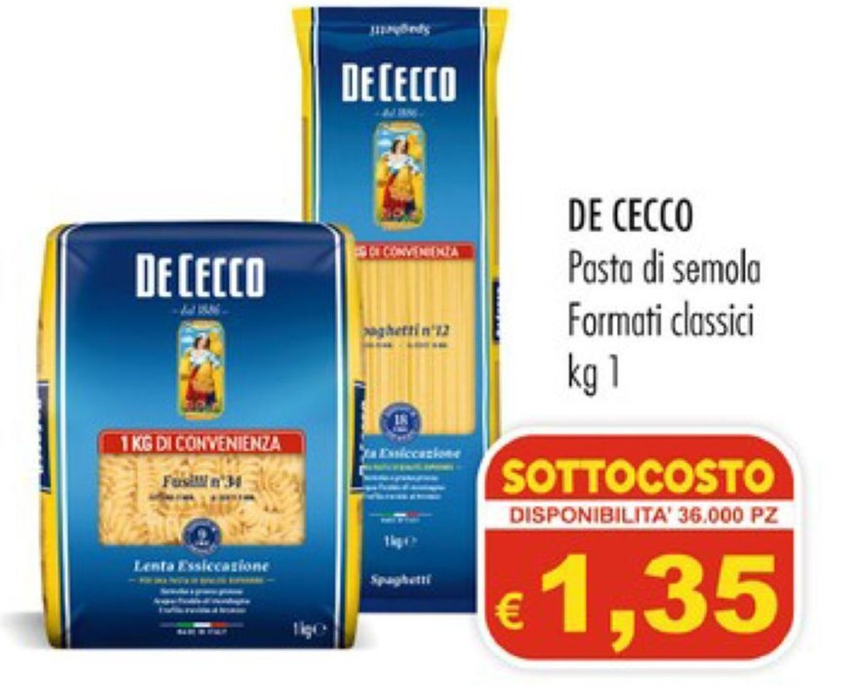 De Cecco Pasta di semola formati classici 1 kg offerta di MerSi