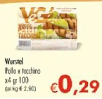 MerSi Supermercati Végé Würstel Pollo e tacchino x 4 100 gr offerta