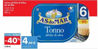 Tonno in olio d'oliva às do mar 6 pz 80g