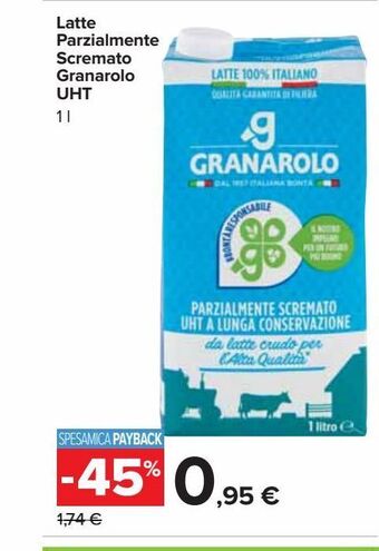 Carrefour Market Latte parzialmente scremato granarolo uht 1 l offerta