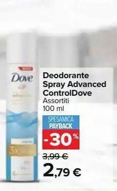 Carrefour Market Deodorante spray advanced control  dove assortiti 100ml offerta