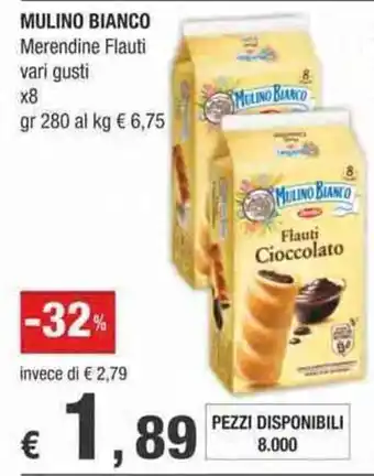 Crai Barilla Mulino Bianco Merendine Flauti x8 280 gr offerta
