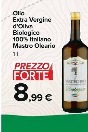 Carrefour Iper Olio extra vergine di oliva biologico 100% italiano mastro oleario offerta