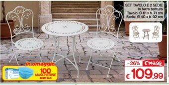 Satur Set Tavolo E 2 Sedie in ferro battuto offerta