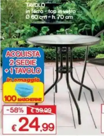 Tavolo in ferro - top in vetro Ø 60cm - h 70cm