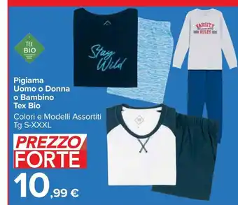 Carrefour Market Pigiama uomo o donna o bambino tex bio offerta
