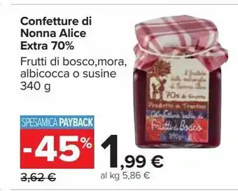 Carrefour Market Confettura di nonna alice extra 70% frutti di bosco, mora, albicocca o susine 340g offerta