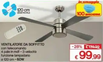 Satur Ventilatore da Soffitto 60w 4 pale 120cm offerta
