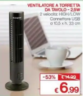 Satur Kooper Ventilatore A Torretta Da Tavolo - 2,5w Ø 10,5 x h. 33cm offerta