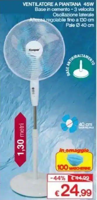 Satur Kooper Ventilatore A Piantana 45w 40cm offerta