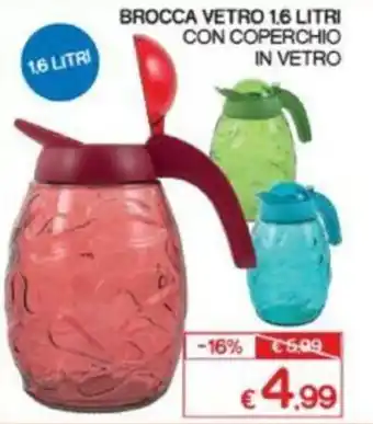 Satur Brocca Vetro 1,6lt con Coperchio in vetro offerta
