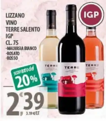 Sisa Lizzano Vino Terre Salento IGP 75 cl offerta