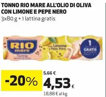 Coop Tonno rio mare all'olio di oliva con limone e pepe nero offerta