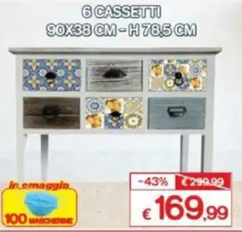 Satur 6 Cassetti 90x38cm - h 78,5cm offerta