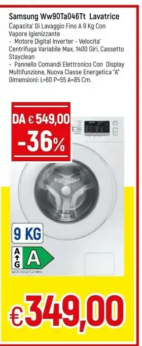 Famila Samsung WW90TA046TT/ET Lavatrice Libera Installazione Caricamento Frontale 9 Kg 1400 Giri/min A Bianco offerta