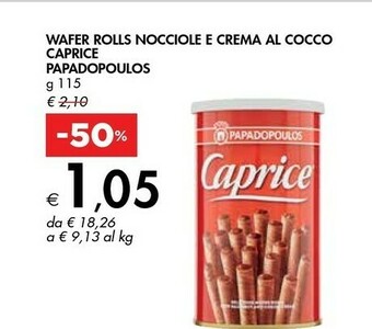 Bennet Papadopoulos Wafer Rolls Nocciole E Crema Al Cocco Caprice offerta