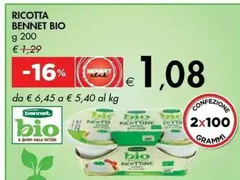 Bennet Bennet - Ricottine Bio Fresche 200 G(ml) offerta