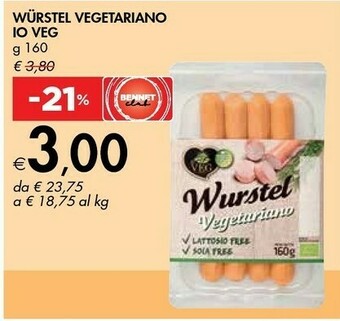 Bennet Io veg Wurstel Vegetariano 160 G(ml) offerta